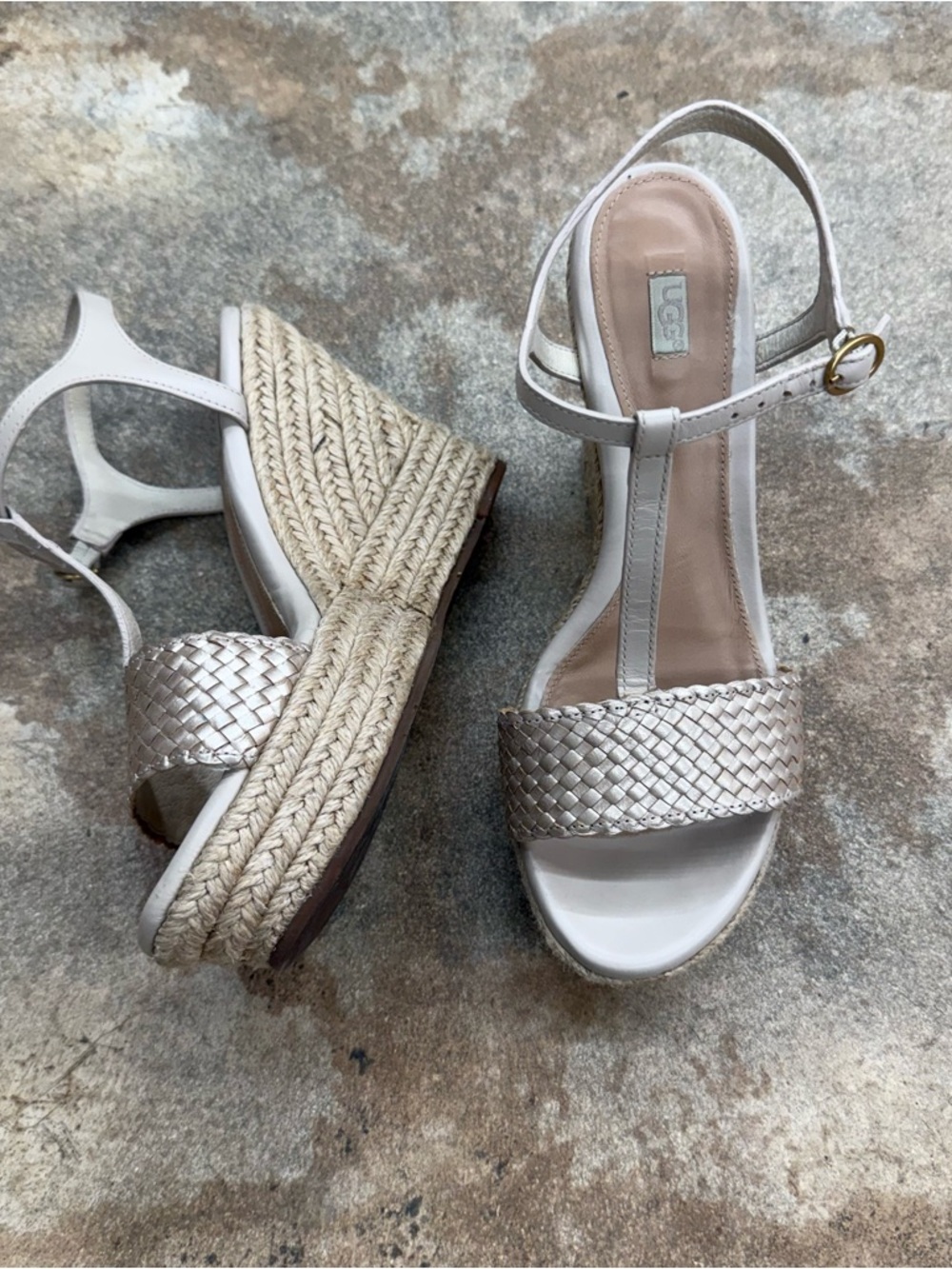 UGG Women's Metallic Woven Espadrille Wedge Sandals - Gold